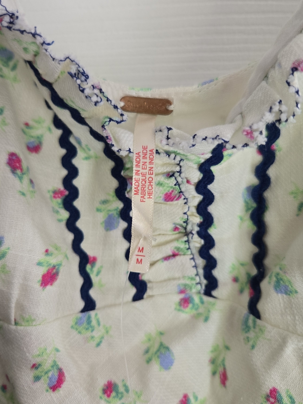Cream Floral Maxi Dress with Navy Trim - Picture 2 of 7